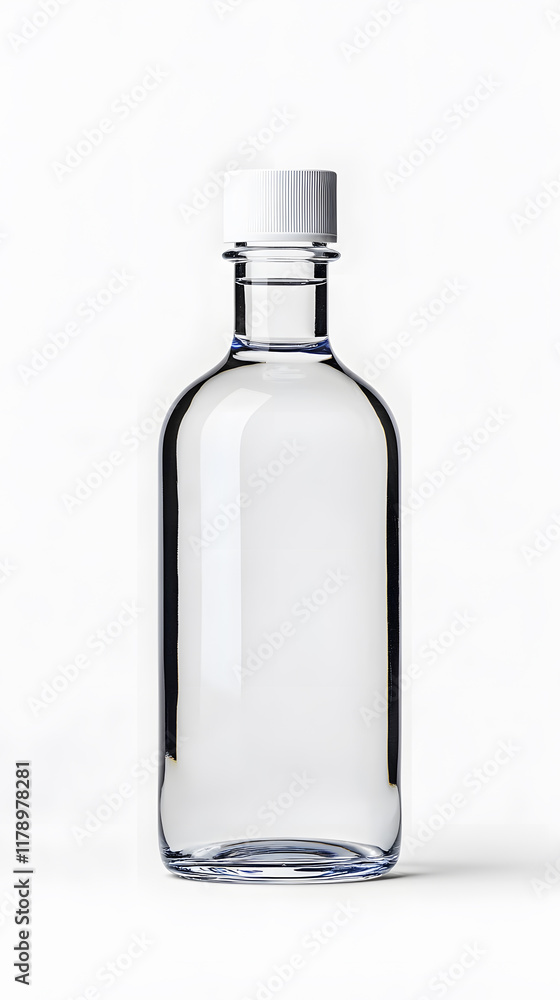 A small clear glass bottle of liquid mock up isolated on white background A small clear glass bottle of liquid mock up isolated on white background