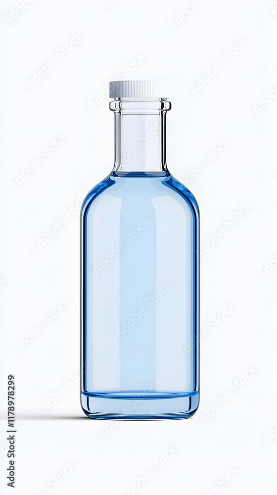 A small clear glass bottle of liquid mock up isolated on white background A small clear glass bottle of liquid mock up isolated on white background