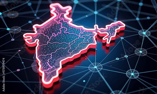 India Map with Glowing Neon Lines - Modern Tech Animated Background