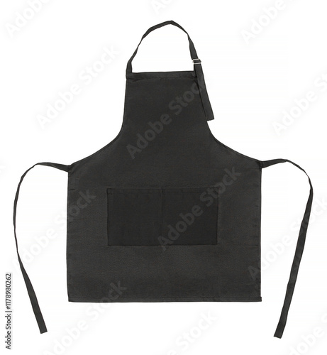 Black apron with pockets. Object is isolated on a white background.