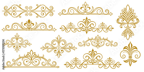Set of Vintage border ornaments vector illustrations, and white background.