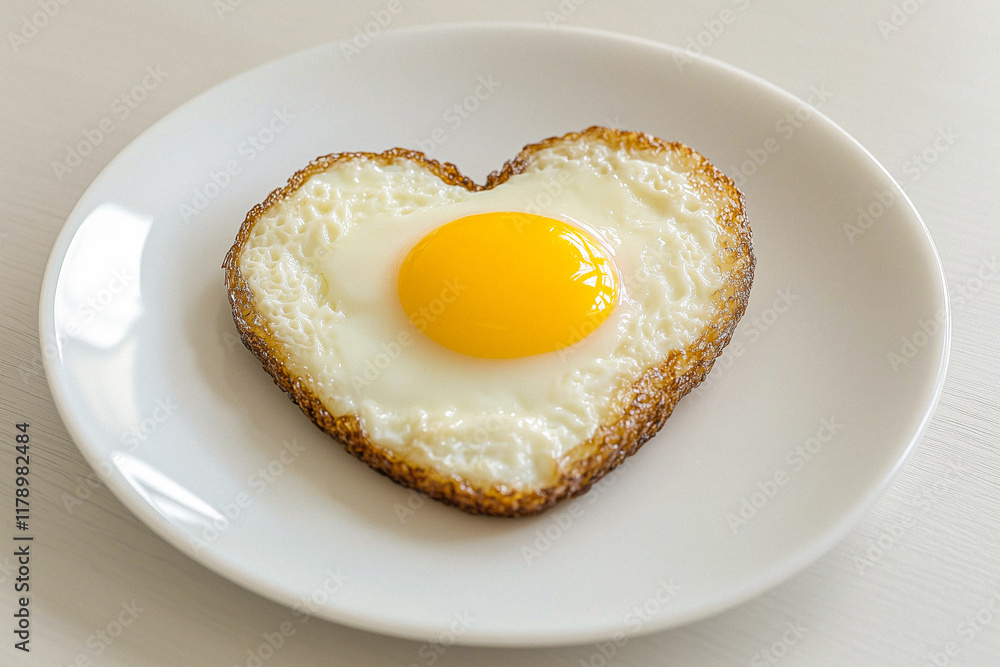 Heart-Shaped Fried Egg on White Plate Heart-Shaped Fried Egg on White Plate