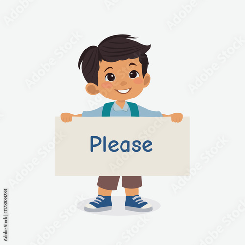 Kind Boy Holding 'Please' Sign for Manners Education