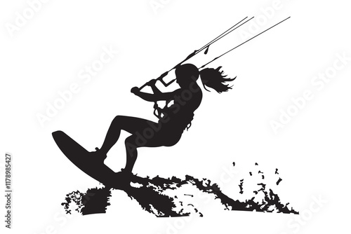 Kitesurfing silhouette vector illustration