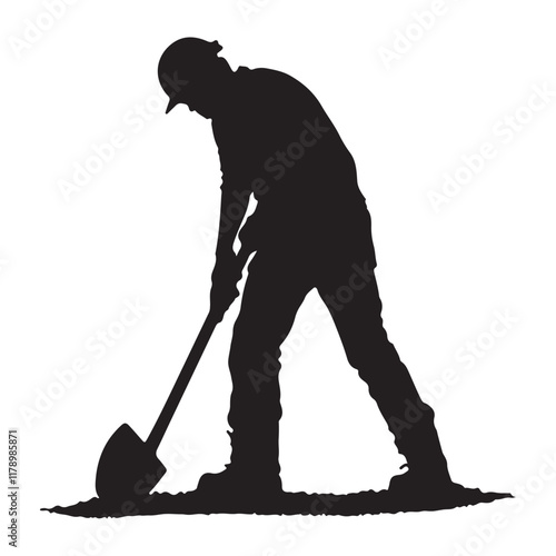 Worker digging site area silhouette vector illustration