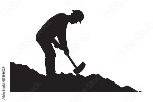 Worker digging site area silhouette vector illustration