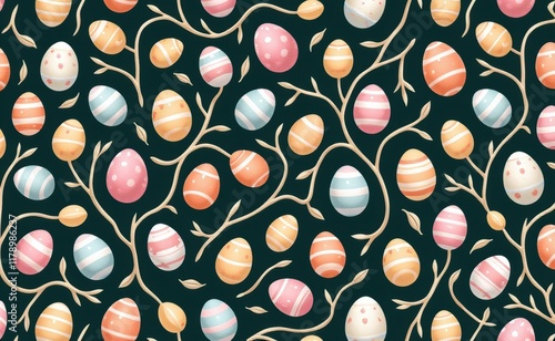 A vibrant arrangement of colorful Easter eggs nestled in a geometric pattern, forming a cheerful and festive background. photo