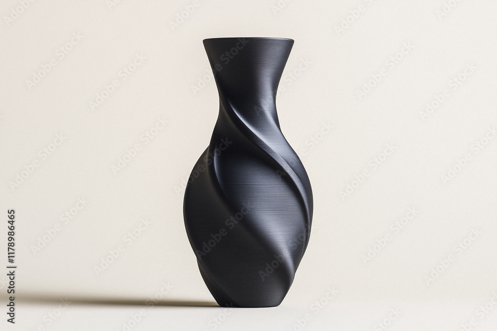 Dark Gray Swirling Vase on Beige Background Dark Gray Swirling Vase on Beige Background