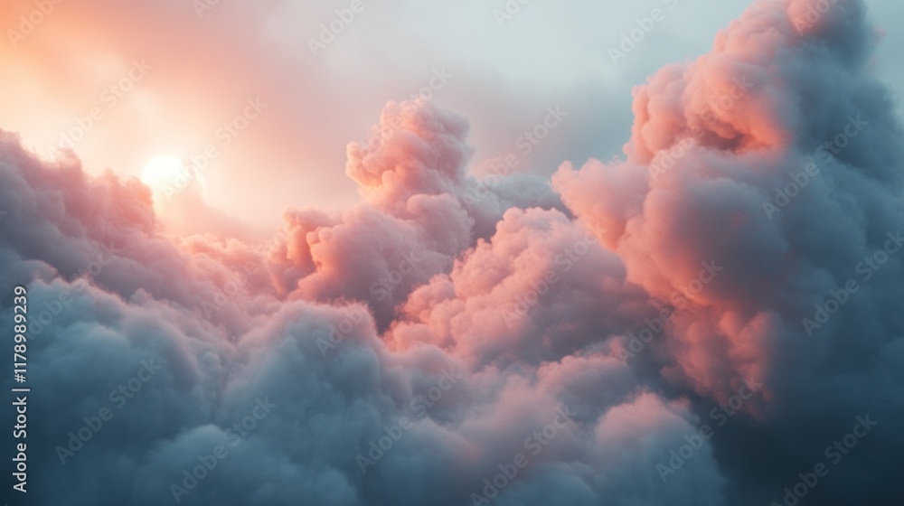 Naklejka premium Soft gray clouds illuminated by a silver moon, dreamy ambiance