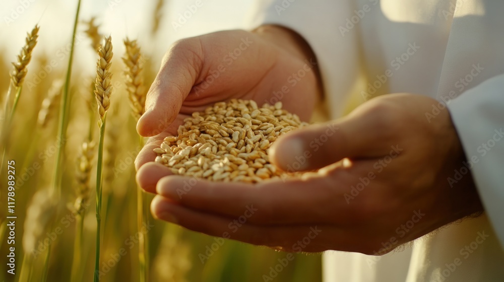 Worker inspecting grain quality before milling, close-up shot Worker inspecting grain quality before milling, close-up shot