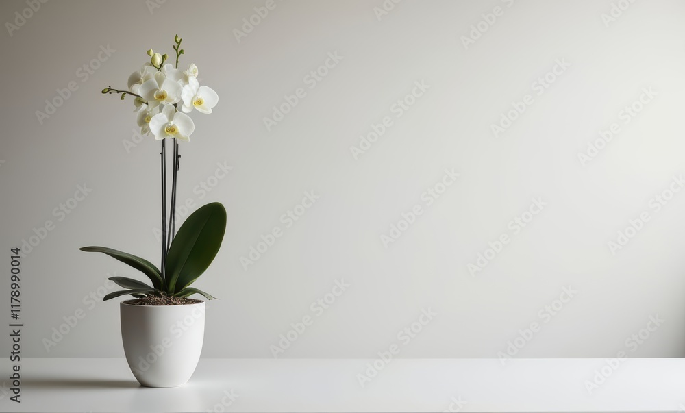 Elegant white orchid in modern pot Elegant white orchid in modern pot
