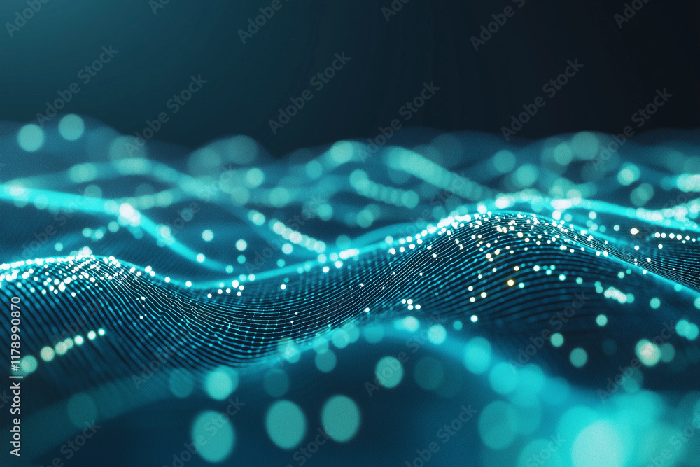 A vibrant wave of glowing dots and lines, showcasing a dynamic digital landscape. A vibrant wave of glowing dots and lines, showcasing a dynamic digital landscape.