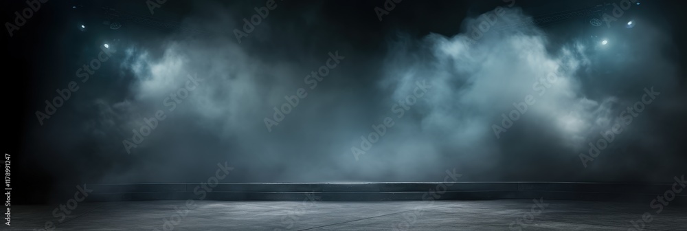 Obraz premium Dark and Empty Stage with Atmospheric Fog and Dramatic Lighting in a Portrait Style for Creative and Artistic Use