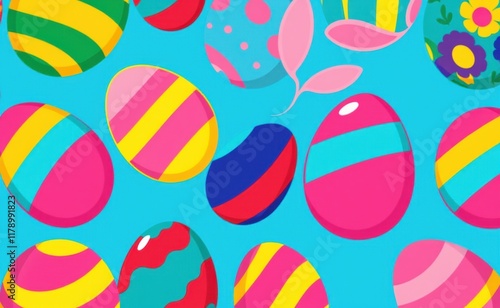 A vibrant arrangement of colorful Easter eggs nestled in a geometric pattern, forming a cheerful and festive background. photo