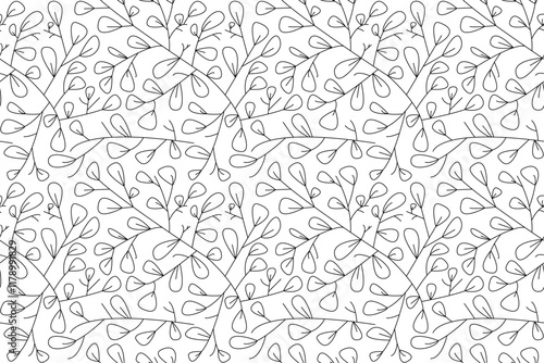 A seamless outline pattern with leaves. Spring branches seamless line background. Botanical natural ornament. A seamless floral pattern.