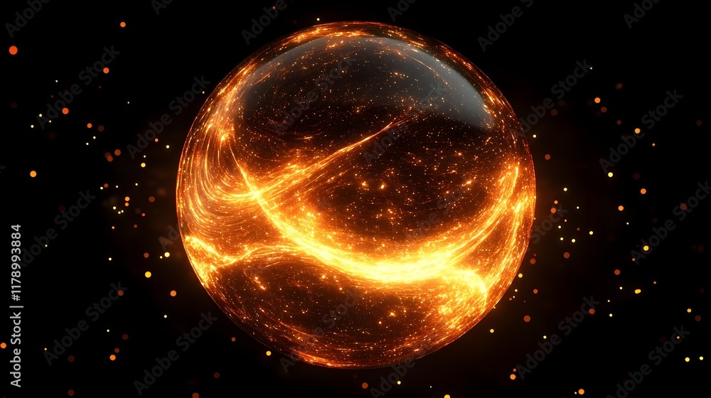 A 3D abstract sphere of glowing lines floating in space. A 3D abstract sphere of glowing lines floating in space.