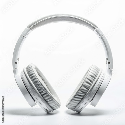 White over-ear headphones, sleek design, comfortable earcups, perfect for music listening.