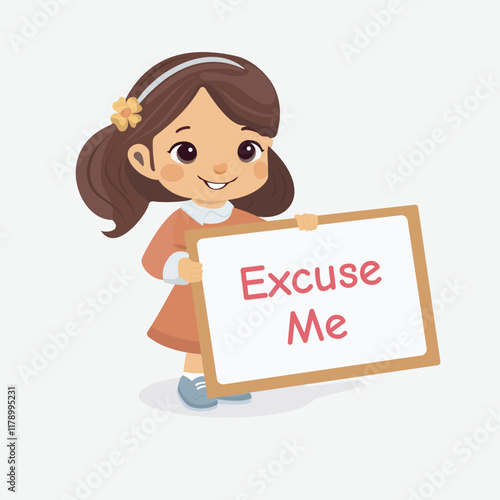 Polite Girl Holding 'Excuse Me' Sign for Teaching Manners