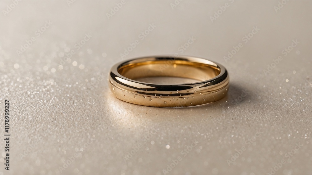 Sleek gold wedding band on a sparkling surface for luxury jewelry concept Sleek gold wedding band on a sparkling surface for luxury jewelry concept