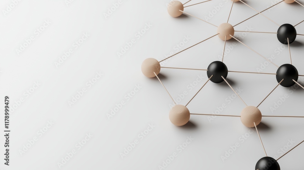 Obraz premium Detailed 3D Render of Interconnected Nodes in a Network Structure with a Minimalist Background for Creative and Technical Projects