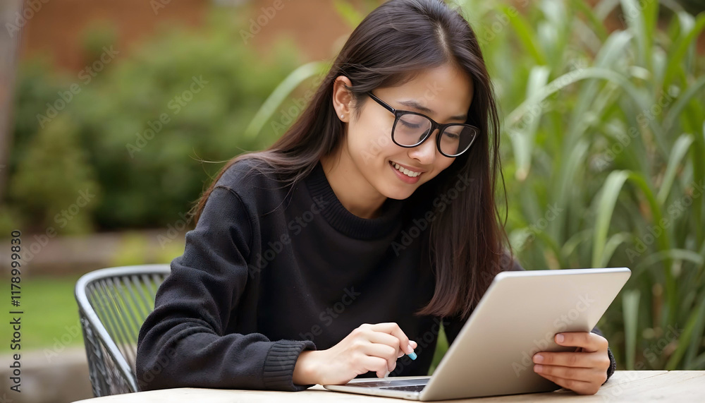 Fototapeta premium a woman working on a laptop