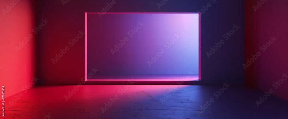 3D render of an empty square frame on the wall, with red and blue neon light. 3D render of an empty square frame on the wall, with red and blue neon light.