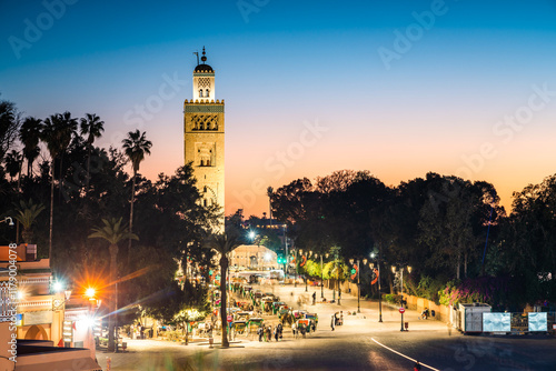 Koutoubia Mosque at dusk, Marrakesh, Morocco photo