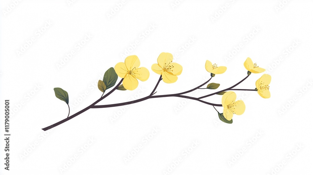 Yellow Flowers on a Branch: A Serene Spring Blossom Yellow Flowers on a Branch: A Serene Spring Blossom