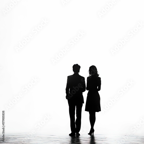 Business people, silhouettes, pure white background, vector style, isolated