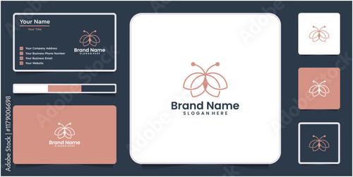 Butterfly logo design with business card.line art style logo template.