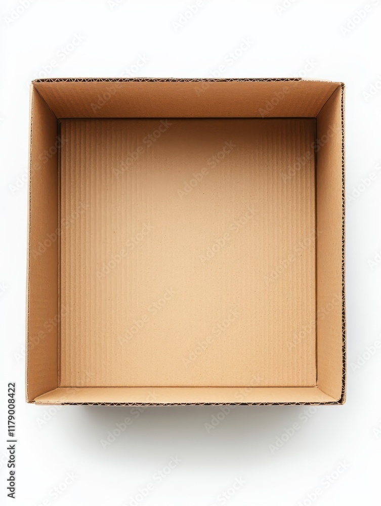 Fototapeta premium An empty cardboard box sits on a white background ready for various uses such as storage, shipping, or organization. Its clean and simple design provides a versatile option for any packing needs