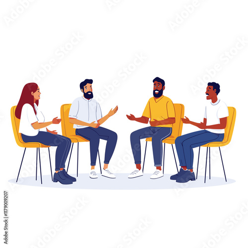 Four individuals seated at therapy group support