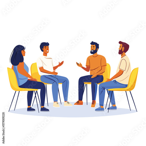 Four individuals seated at therapy group support