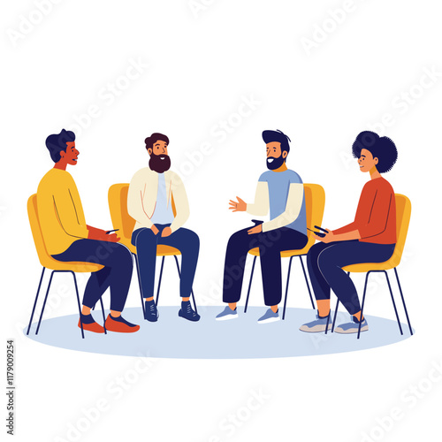 Four individuals seated at therapy group support