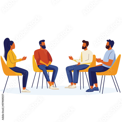 Four individuals seated at therapy group support