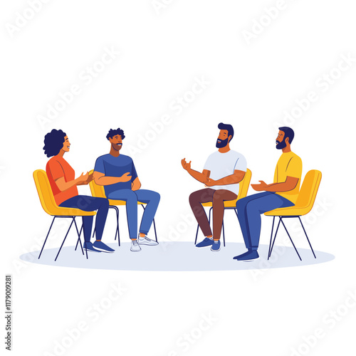 Four individuals seated at therapy group support