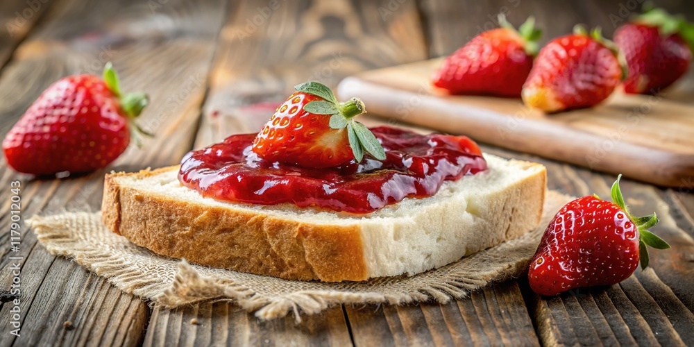 Delicious White Bread with Strawberry Jam, Copy Space, Stock Photo Delicious White Bread with Strawberry Jam, Copy Space, Stock Photo
