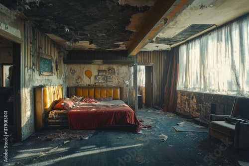 Abandoned hotel interior slung derelict forsaken outcast photo