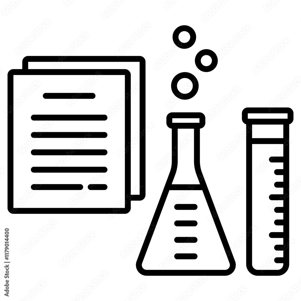 과학 플라스크와 실험 보고서 아이콘