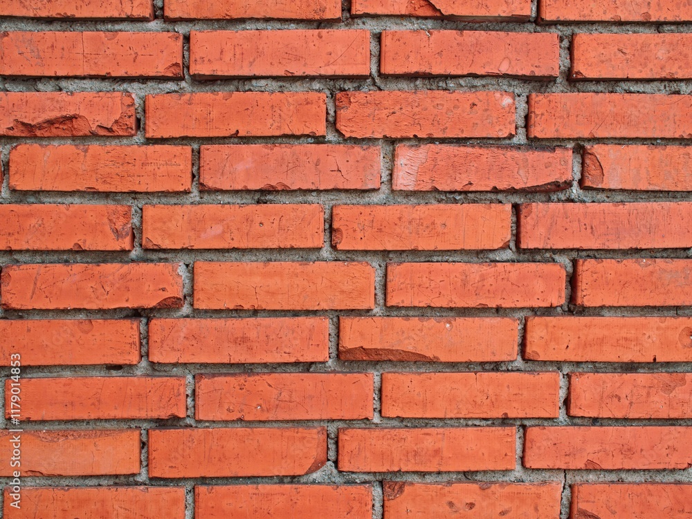 Obraz premium Tidy brick wall with slightly damaged bricks