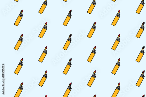 gas lighter with fire shape colorful doodle seamless pattern on blue background. retro gas lighter background. classic lighter illustration wallpaper. pattern background with lighter for adventure