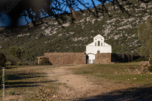 Church of San Pietro a Golgo on Supramonte in National Park of the Gulf of Orosei and Gennargentu. Ogliastra, Sardinia, Italy. photo