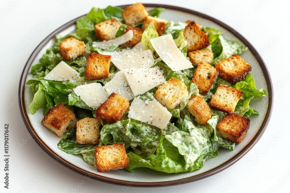 Delicious Caesar Salad, Restaurant, Croutons, Parmesan, White Background, Food Photography, Menu Delicious Caesar Salad, Restaurant, Croutons, Parmesan, White Background, Food Photography, Menu