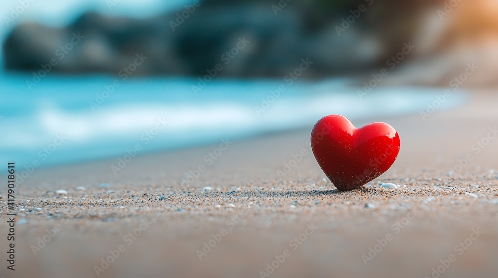A red heart symbol drawn in the sand at a serene beach with waves gently lapping the shore in the background This conceptual and minimalist image conveys a sense of love romance and tranquility A red heart symbol drawn in the sand at a serene beach with waves gently lapping the shore in the background This conceptual and minimalist image conveys a sense of love romance and tranquility