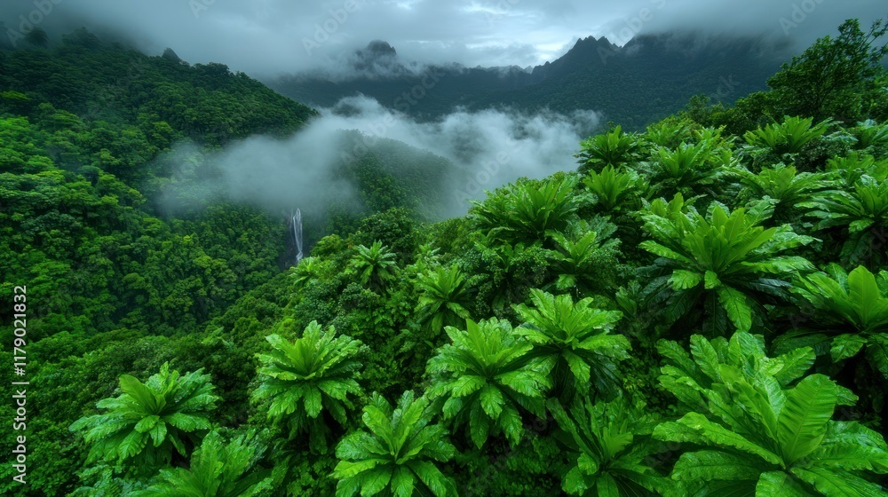 Lush green landscape with mountains and mist, showcasing the beauty of nature. Lush green landscape with mountains and mist, showcasing the beauty of nature.