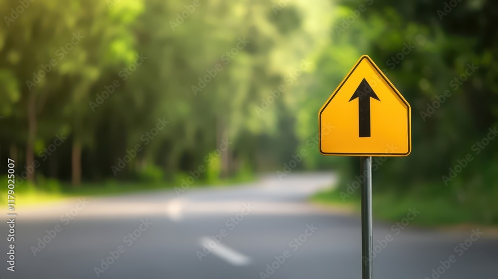 Bright yellow road sign, guide for safe travel on streets and highways Bright yellow road sign, guide for safe travel on streets and highways