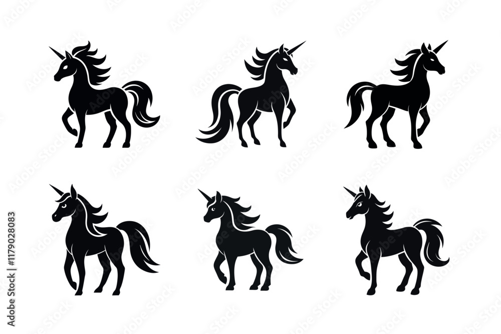 Set of Silhouettes of Majestic Unicorns set design Set of Silhouettes of Majestic Unicorns set design