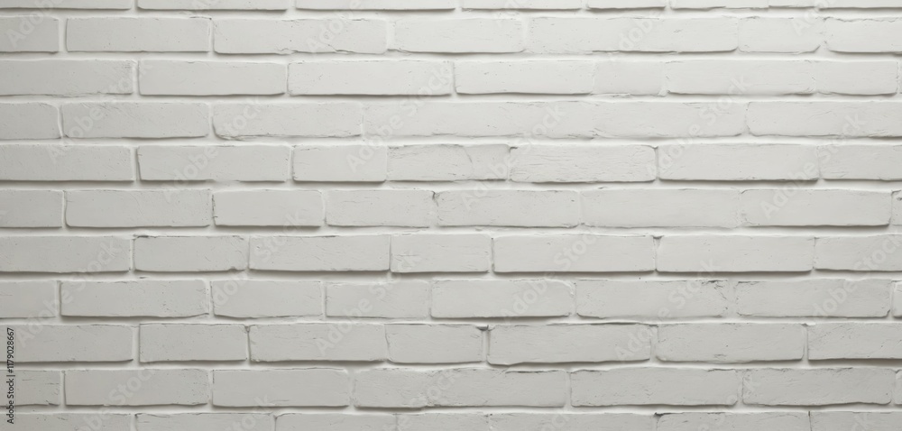 Fototapeta premium Smooth white brick wall with subtle, clean mortar lines for a seamless texture background. 