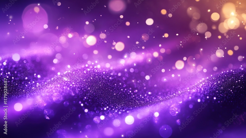 Abstract purple and gold glitter wave background with bokeh lights. Abstract purple and gold glitter wave background with bokeh lights.