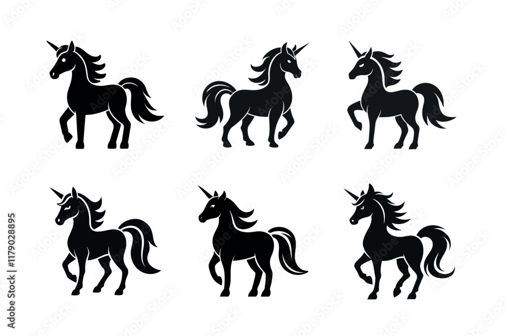 Set of Silhouettes of Majestic Unicorns set design Set of Silhouettes of Majestic Unicorns set design